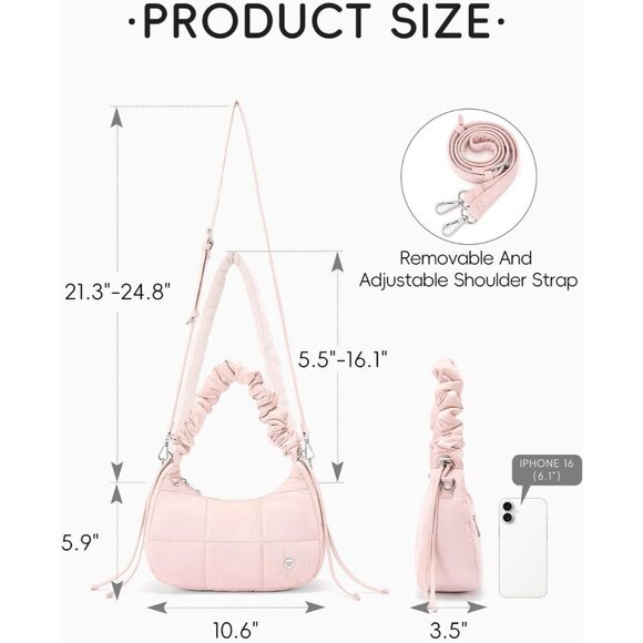 Small Puffer Crossbody Bag Womens Quilted Nylon Purse Lightweight Trendy - Picture 2 of 6